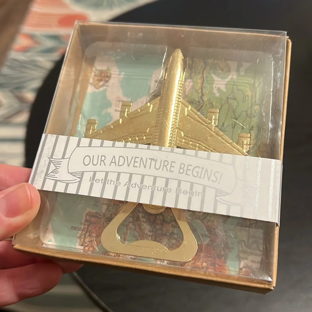 Our Adventure Begins Airplane Gold Metal Bottle Opener